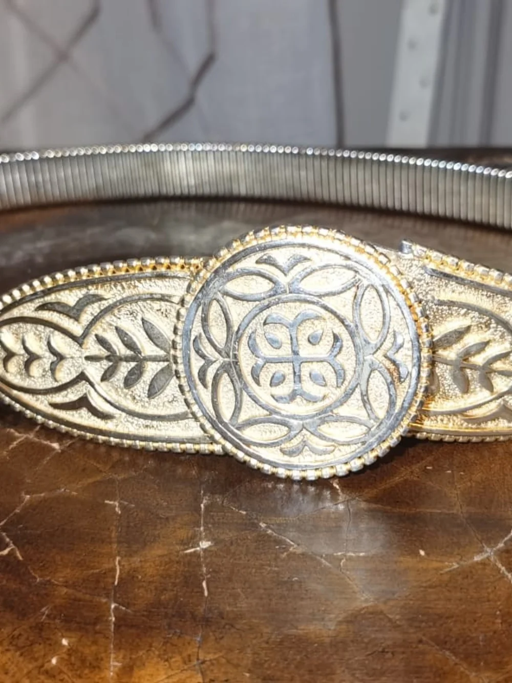 Gold-Tone Decorative Women’s Statement Belt with Ornate Medallion